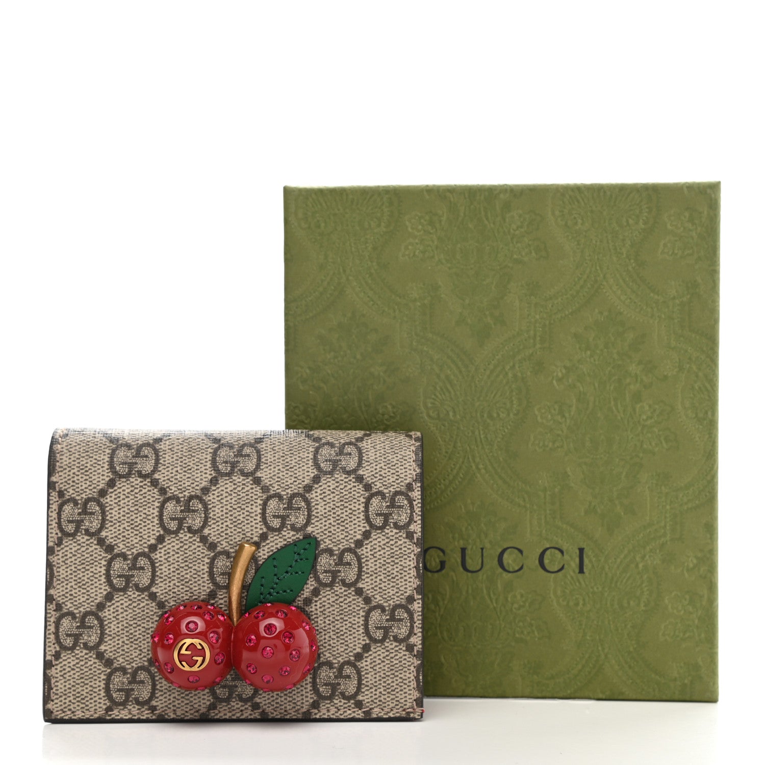 Gucci GG Supreme Monogram Cherry Embellished Card Case Wallet Hibiscus Red 8 of 8