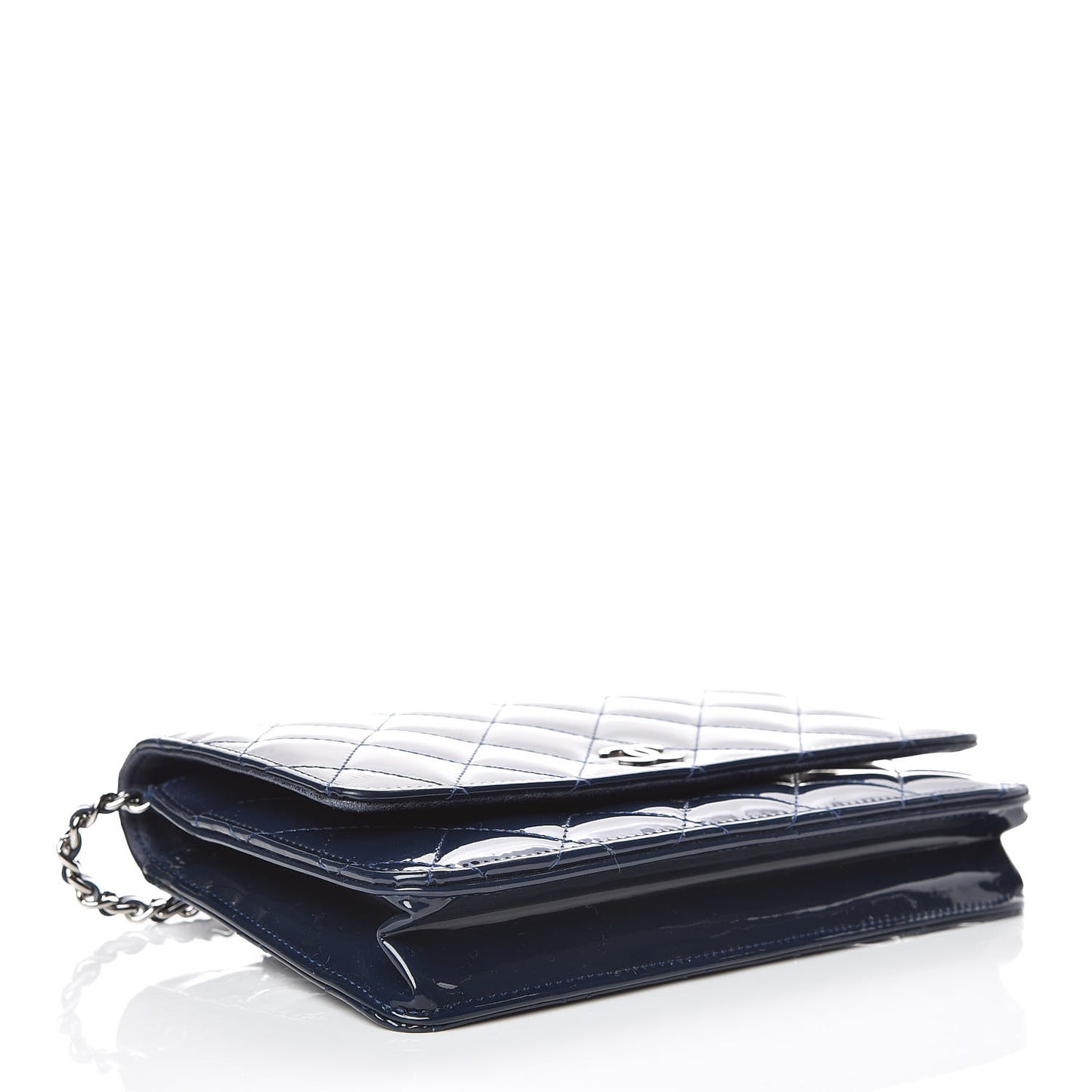 Patent Quilted Wallet On Chain WOC Blue
