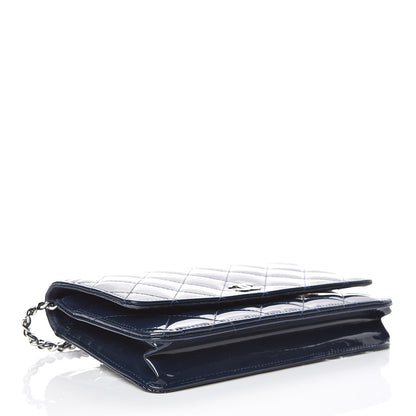 Chanel Patent Quilted Wallet On Chain WOC Blue 4 of 11