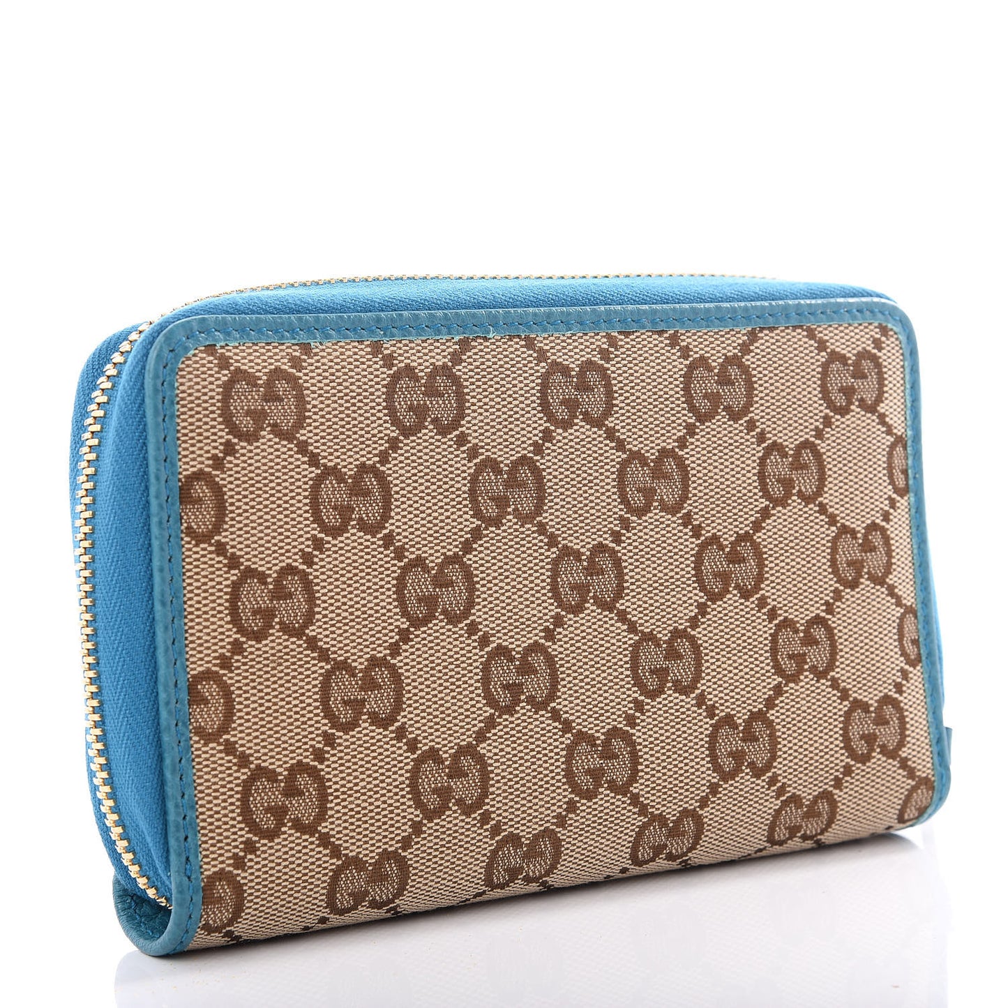 Monogram Dollar Calfskin Zip Around Compact Wallet Beige Ebony Deep Cobalt
