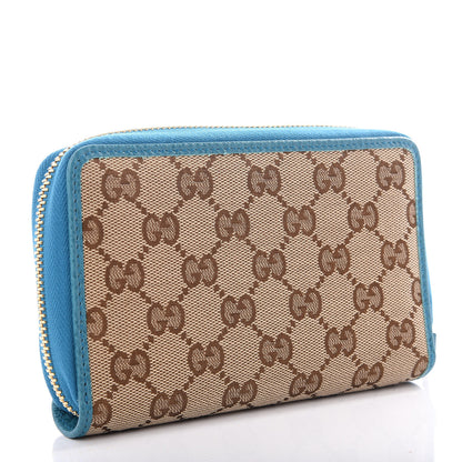 Gucci Monogram Dollar Calfskin Zip Around Compact Wallet Beige Ebony Deep Cobalt 2 of 6
