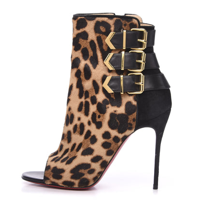 Christian Louboutin Pony Hair Leopard Veau Velours Triboclou 100 Ankle Boots 37 Black 1 of 10