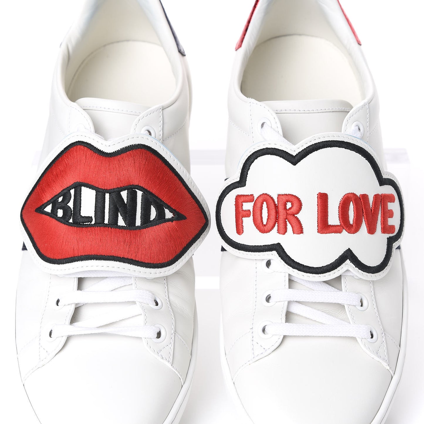 Calfskin Ayers Web Blind for Love Embroidered Womens Ace Sneakers 40.5 White