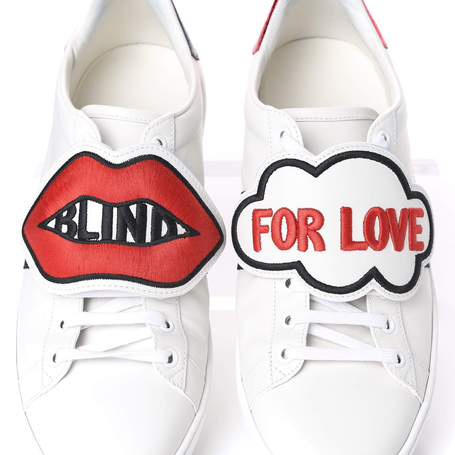 Gucci Calfskin Ayers Web Blind for Love Embroidered Womens Ace Sneakers 40.5 White 11 of 12