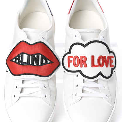 Gucci Calfskin Ayers Web Blind for Love Embroidered Womens Ace Sneakers 40.5 White 11 of 12