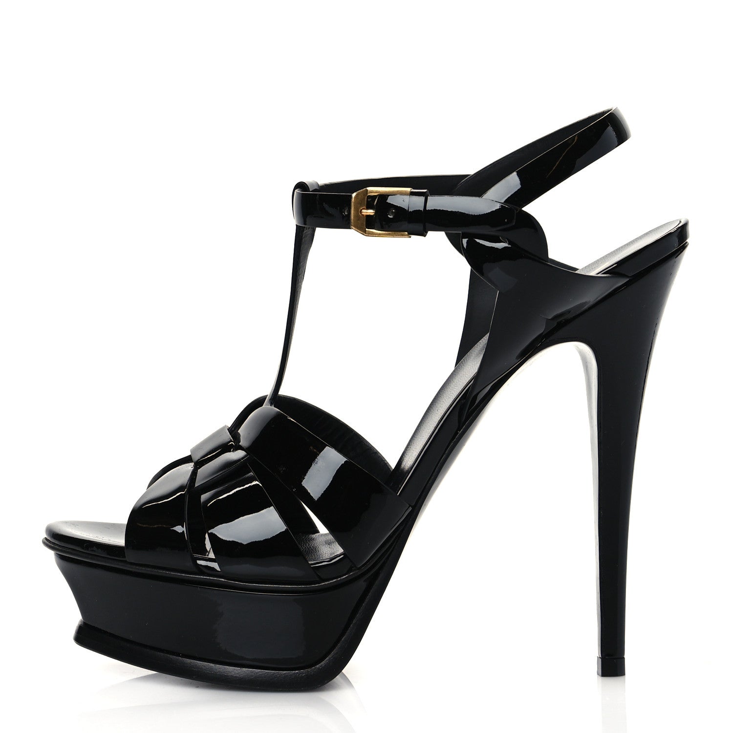 Saint Laurent Patent Tribute 105 Platform Sandals 38.5 Black 1 of 10