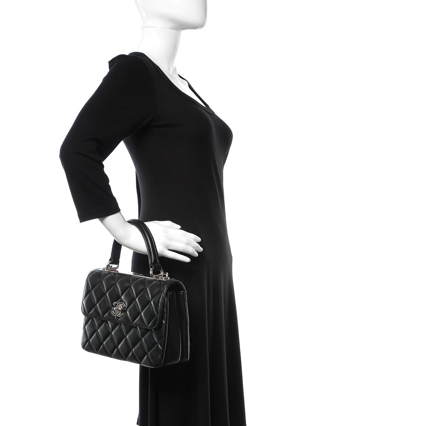 Lambskin Quilted Small Trendy CC Dual Handle Flap Bag Black