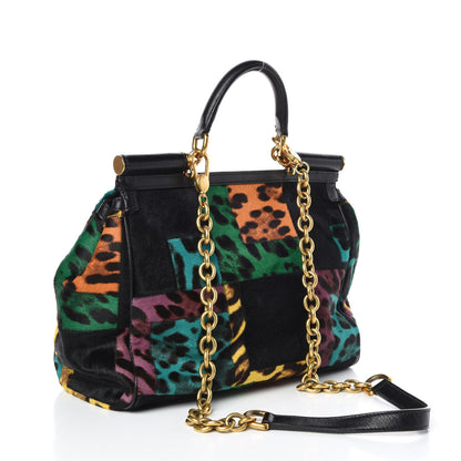 Dolce & Gabbana Calf Hair Leopard Print Patchwork Large Miss Sicily Shopper Tote Multicolor 3 of 10