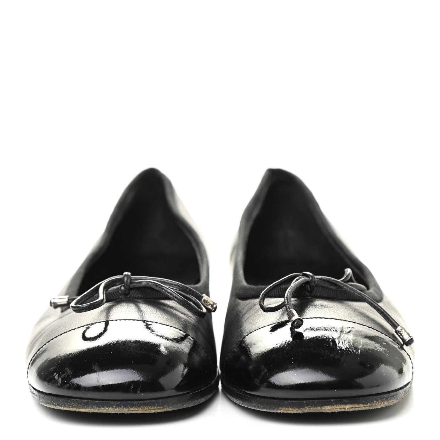 Chanel Lambskin Patent Cap Toe Ballerina Flats 37.5 Black 2 of 9