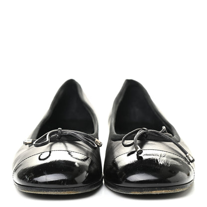 Chanel Lambskin Patent Cap Toe Ballerina Flats 37.5 Black 2 of 9