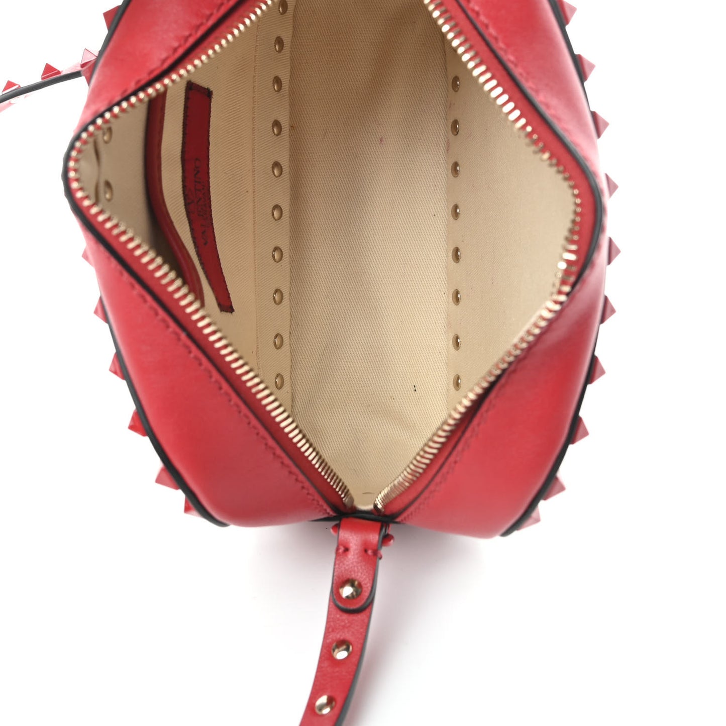 Calfskin Monochrome Rockstud Camera Crossbody Bag Rosso Valentino