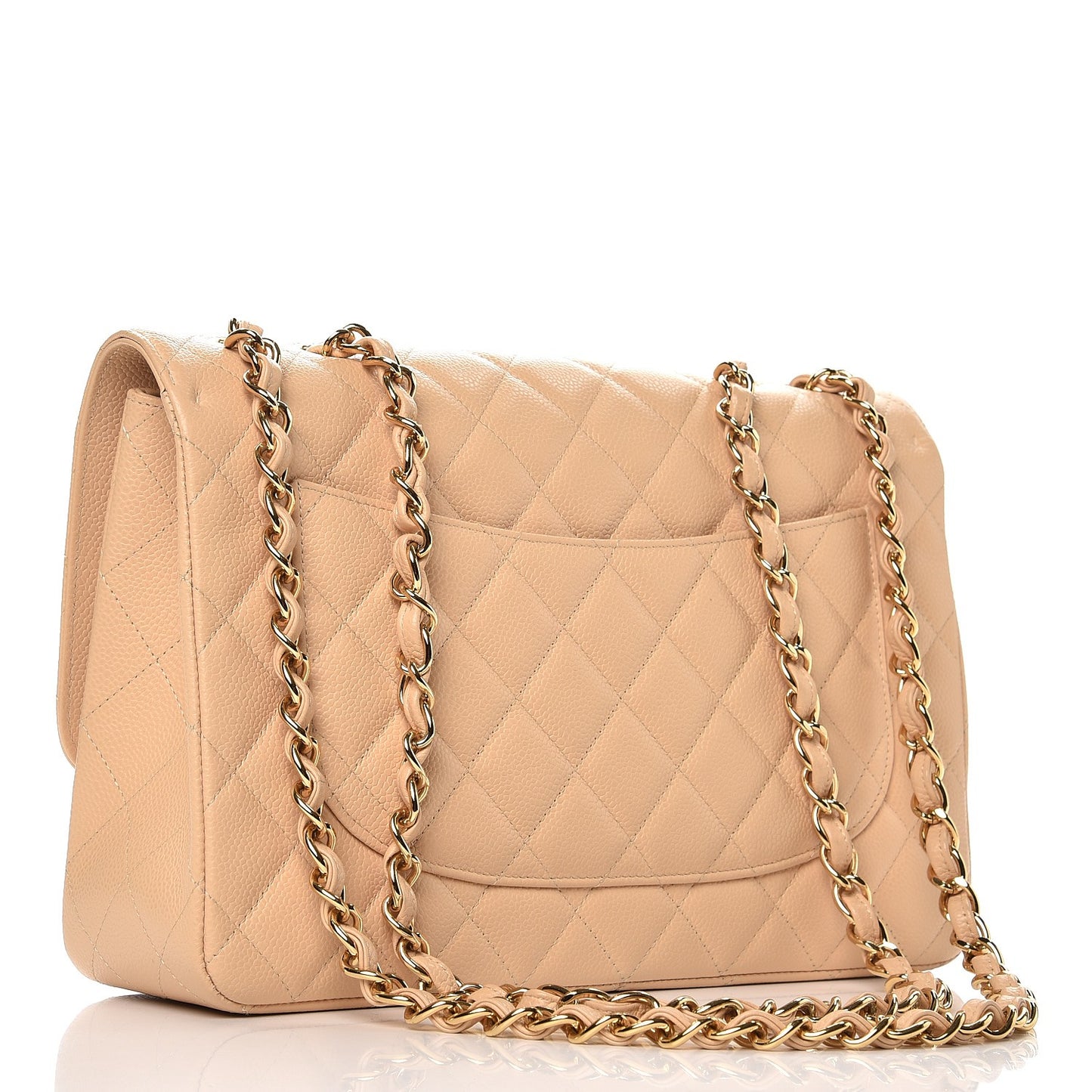 Caviar Quilted Jumbo Single Flap Beige Clair