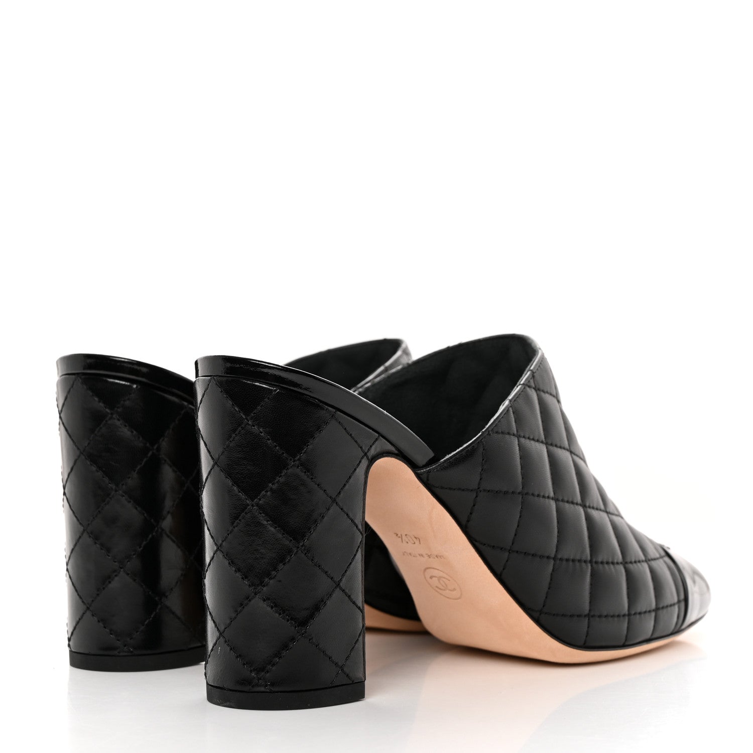 Chanel Goatskin Patent Calfskin Quilted Cap Toe CC Mules 40.5 Black 4 of 13