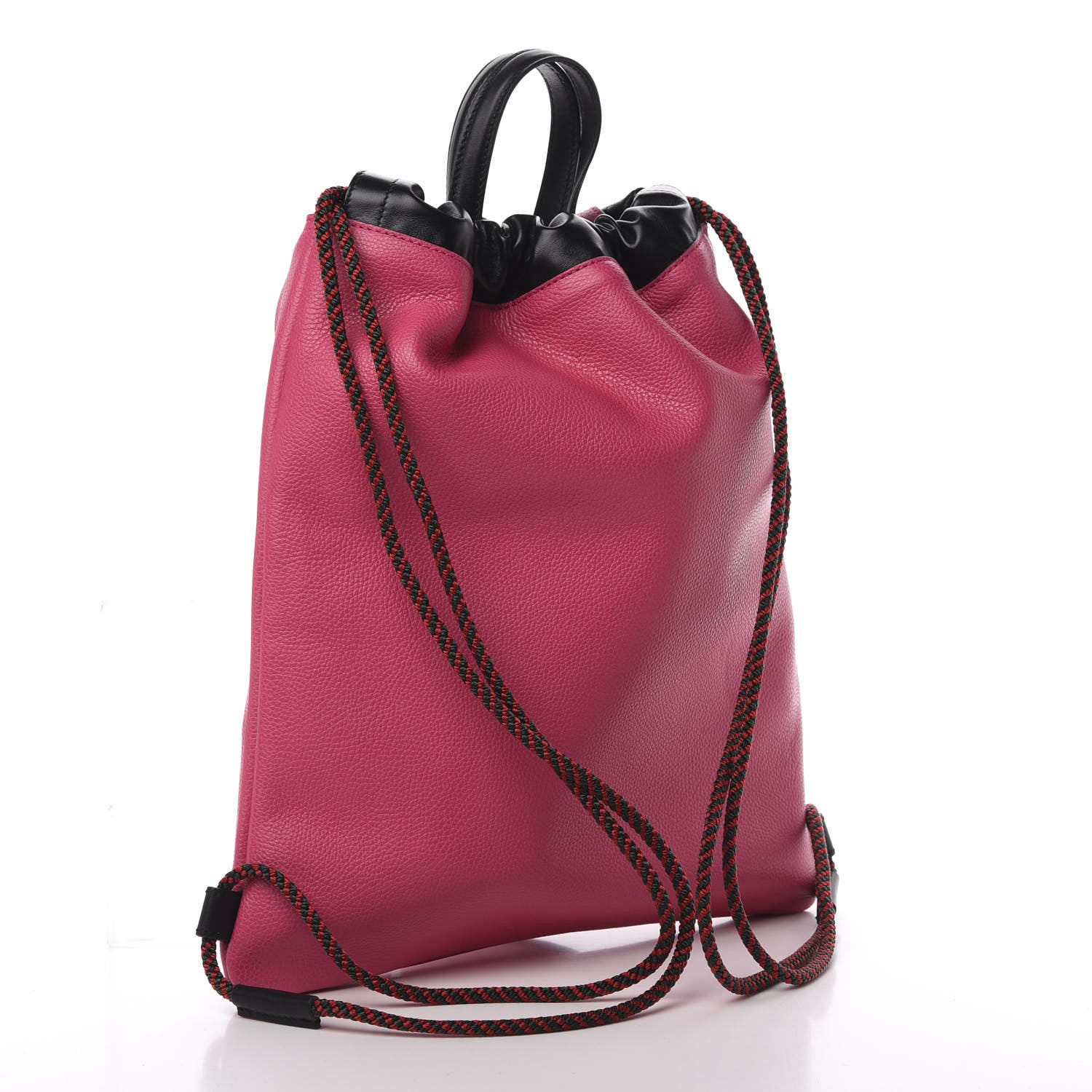 Gucci Grained Calfskin Logo Drawstring Backpack Box Pink Green Black 3 of 10