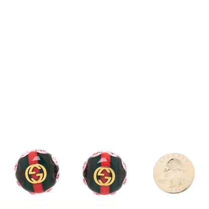 Gucci Resin Strass Vintage Web Stud Earrings Green Red 2 of 4