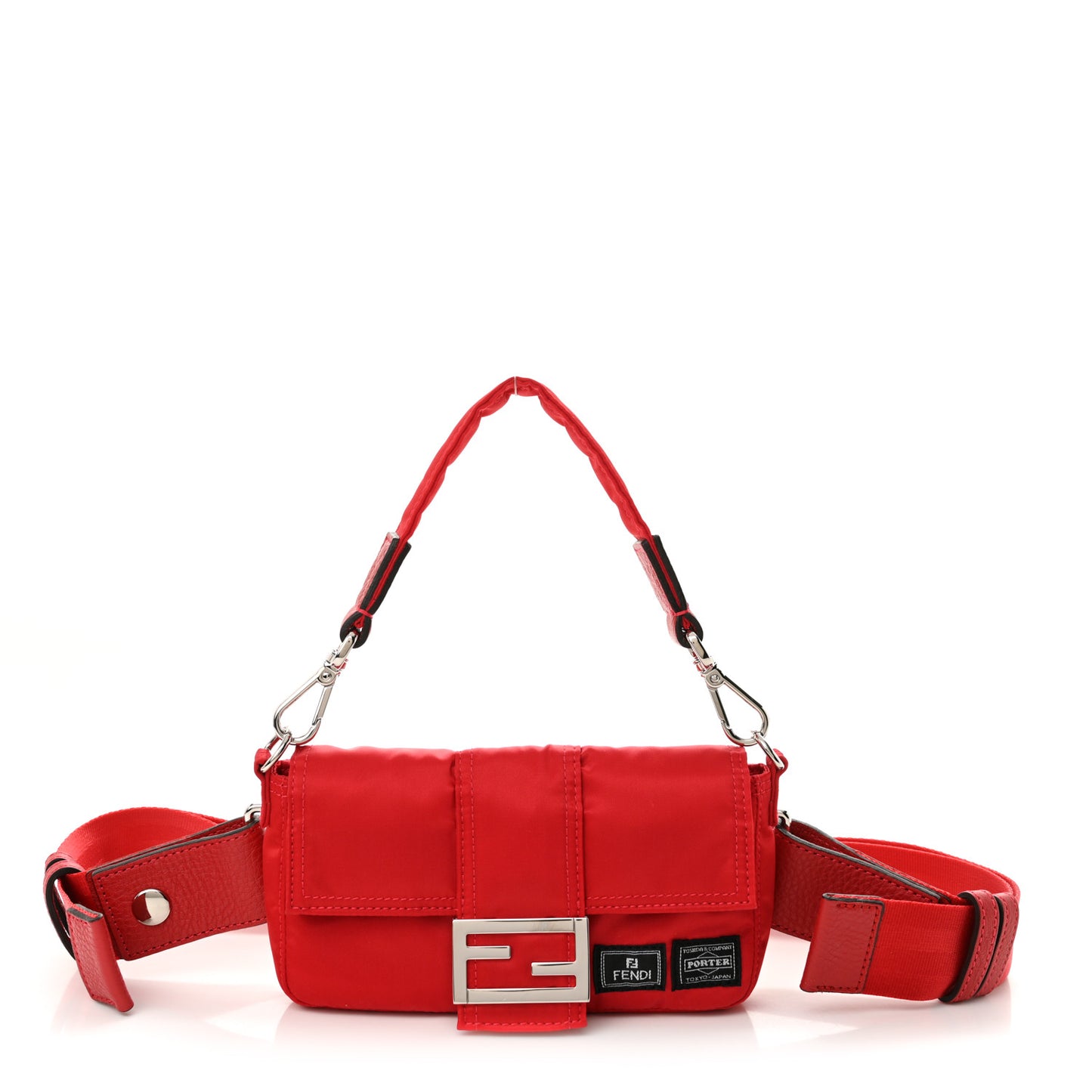 X PORTER Nylon Cuoio Roma Mini Phone Baguette Belt Bag Cardinale Fuoco
