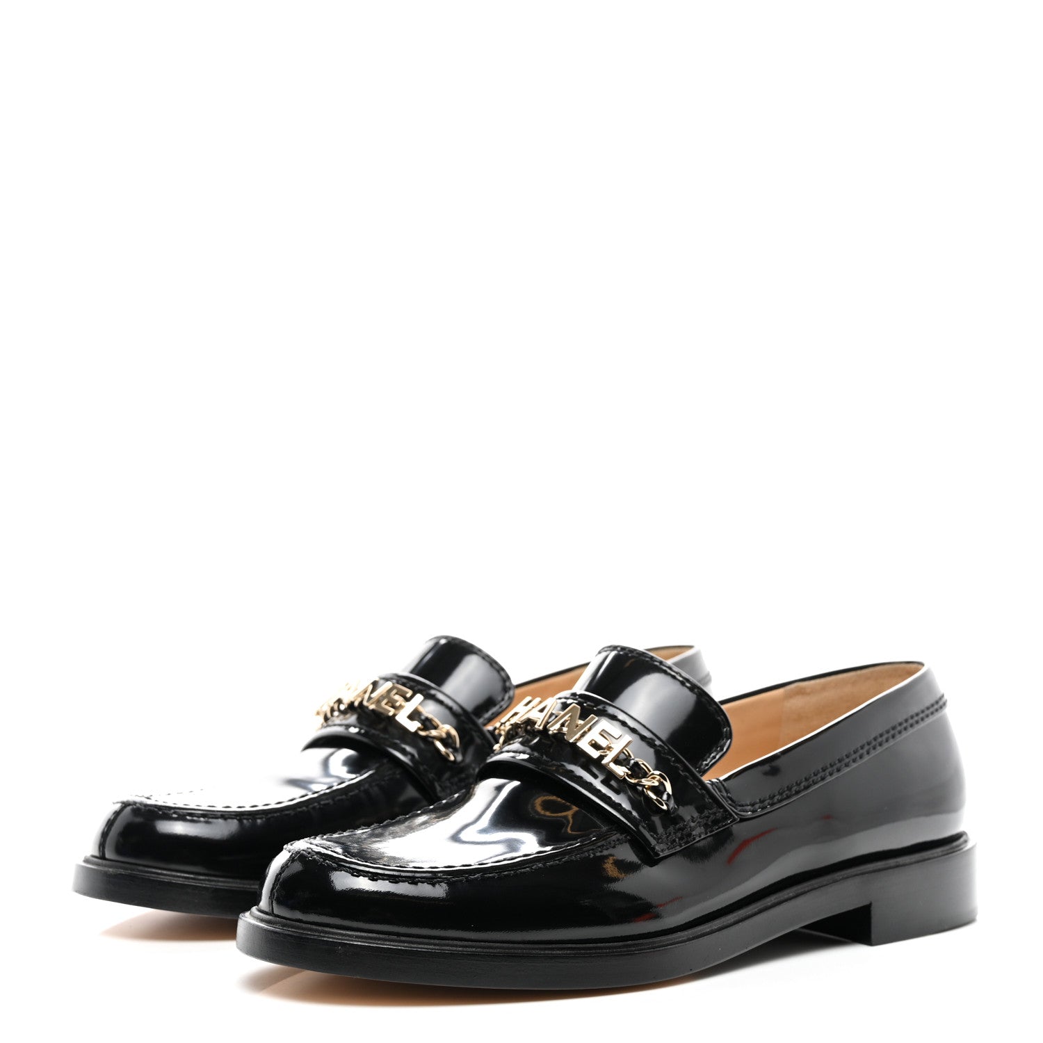 Chanel Shiny Calfskin Logo Loafers 40 Black 3 of 9