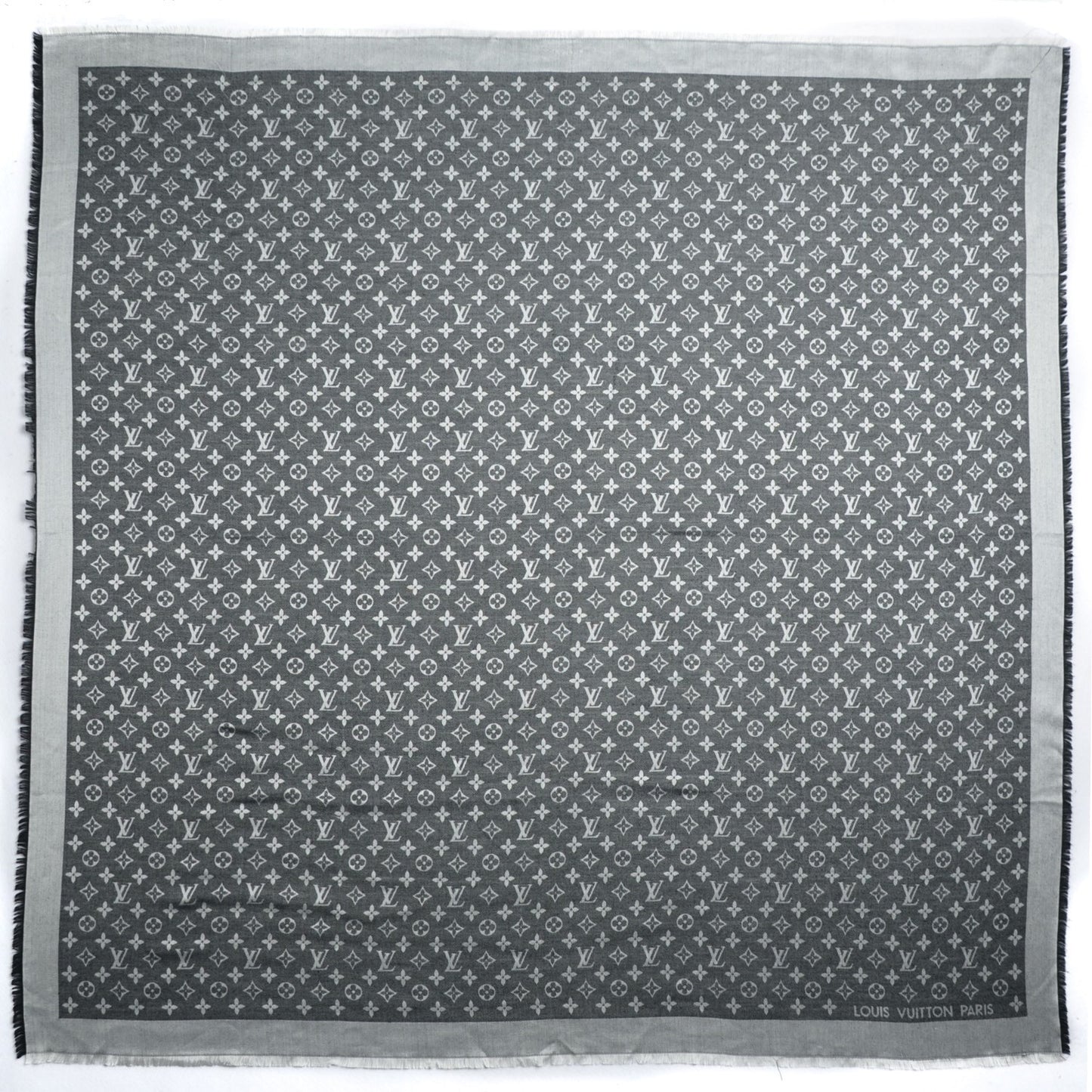 Wool Silk Monogram Denim Shawl Black