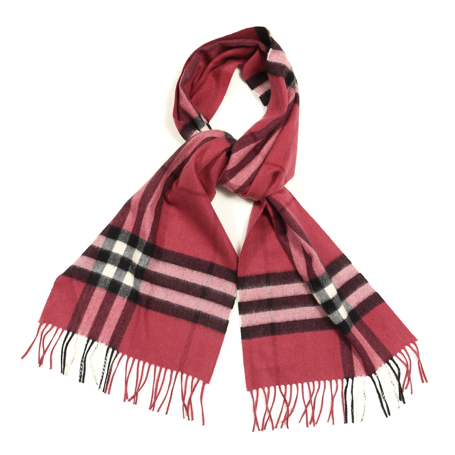 Burberry Cashmere Giant Check Fringe Scarf Rose Pink 1 of 4