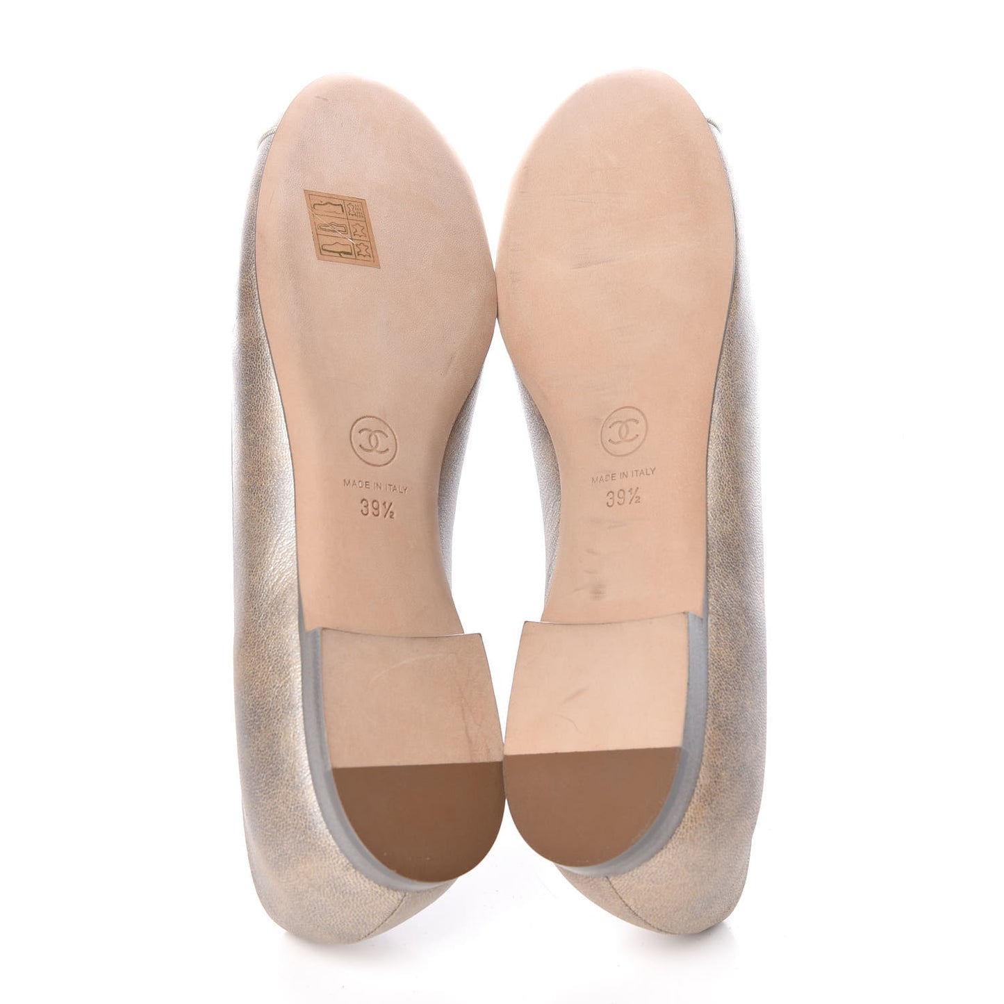 Metallic Lambskin Grosgrain Camellia Cap Toe Ballerina Flats 39.5 Beige