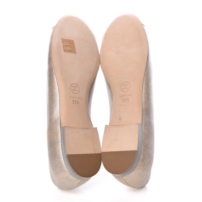 Chanel Metallic Lambskin Grosgrain Camellia Cap Toe Ballerina Flats 39.5 Beige 5 of 10