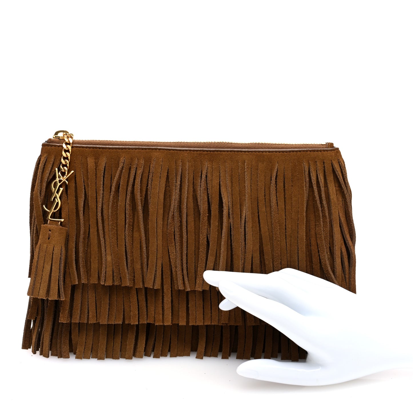Suede Fringe Medium Clutch Light Ocre