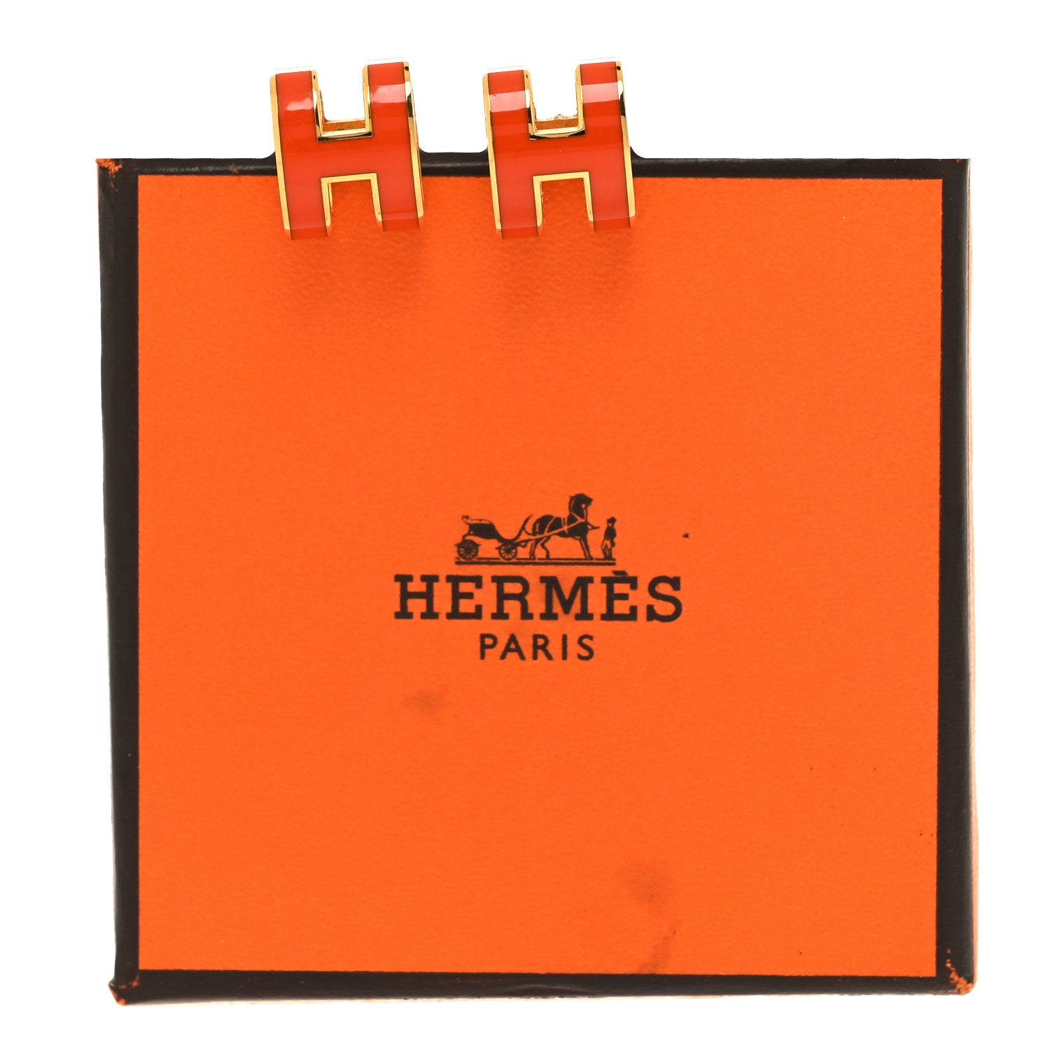 Hermes Gold Lacquered Pop H Earrings Orange 6 of 6