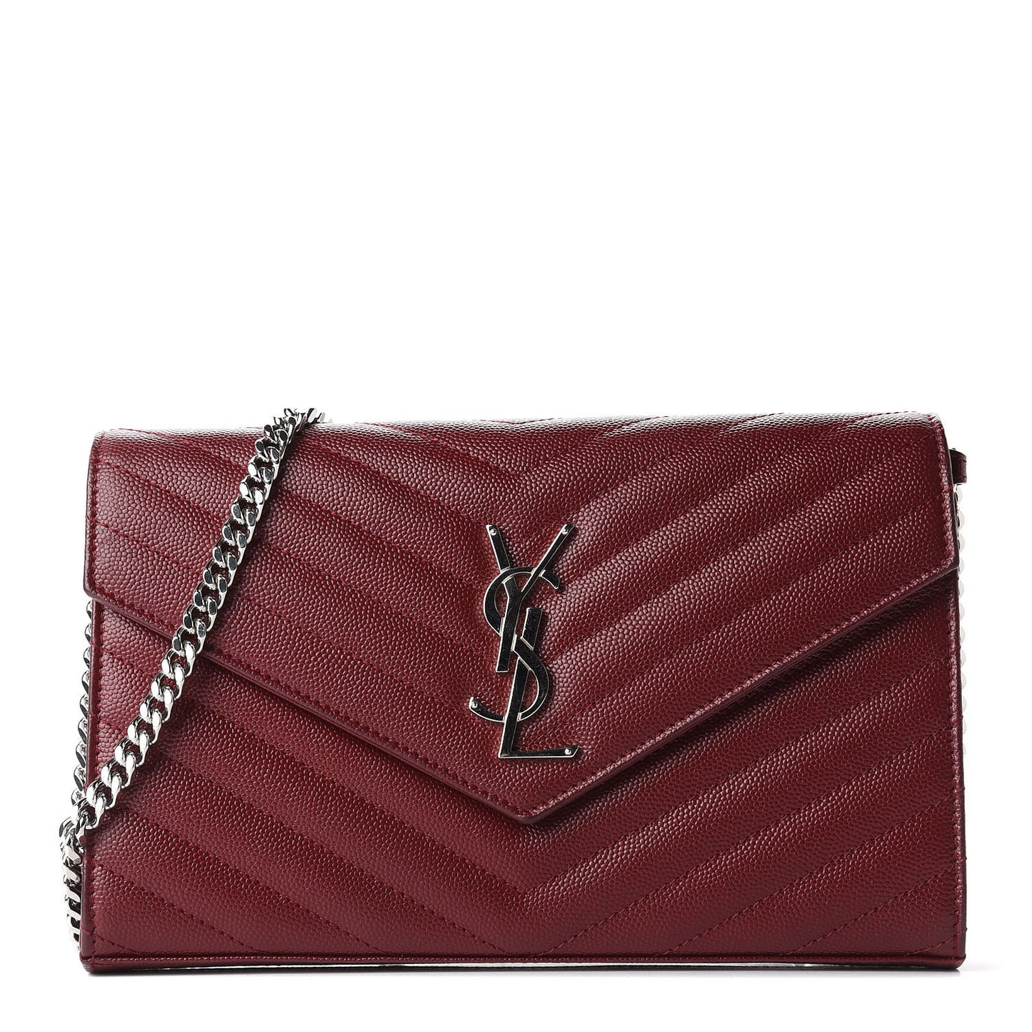 Grain De Poudre Matelasse Chevron Monogram Chain Wallet Palissandre