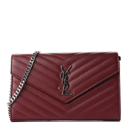 Saint Laurent Grain De Poudre Matelasse Chevron Monogram Chain Wallet Palissandre 1 of 10