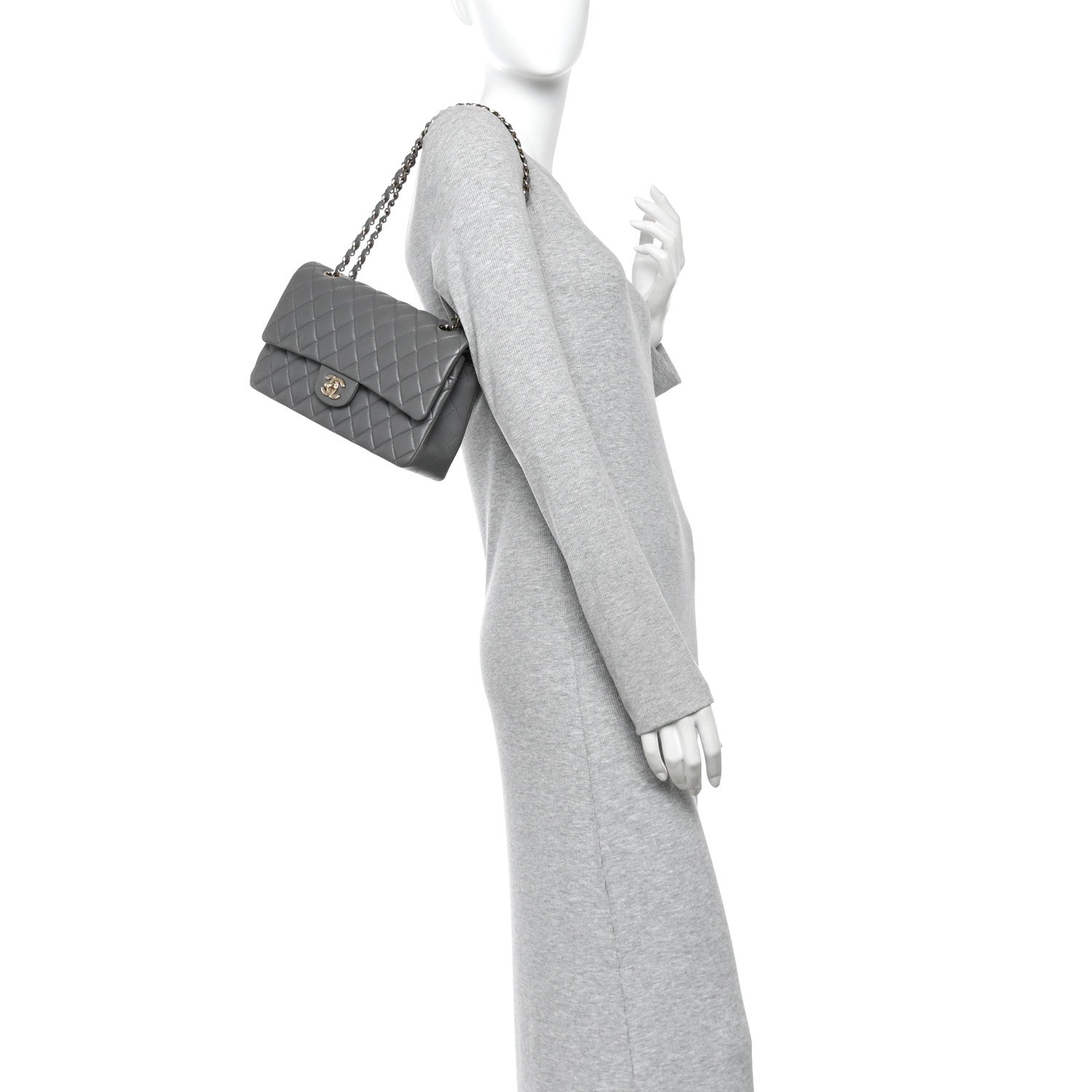 Chanel Lambskin Quilted Medium Double Flap Grey 2 of 10