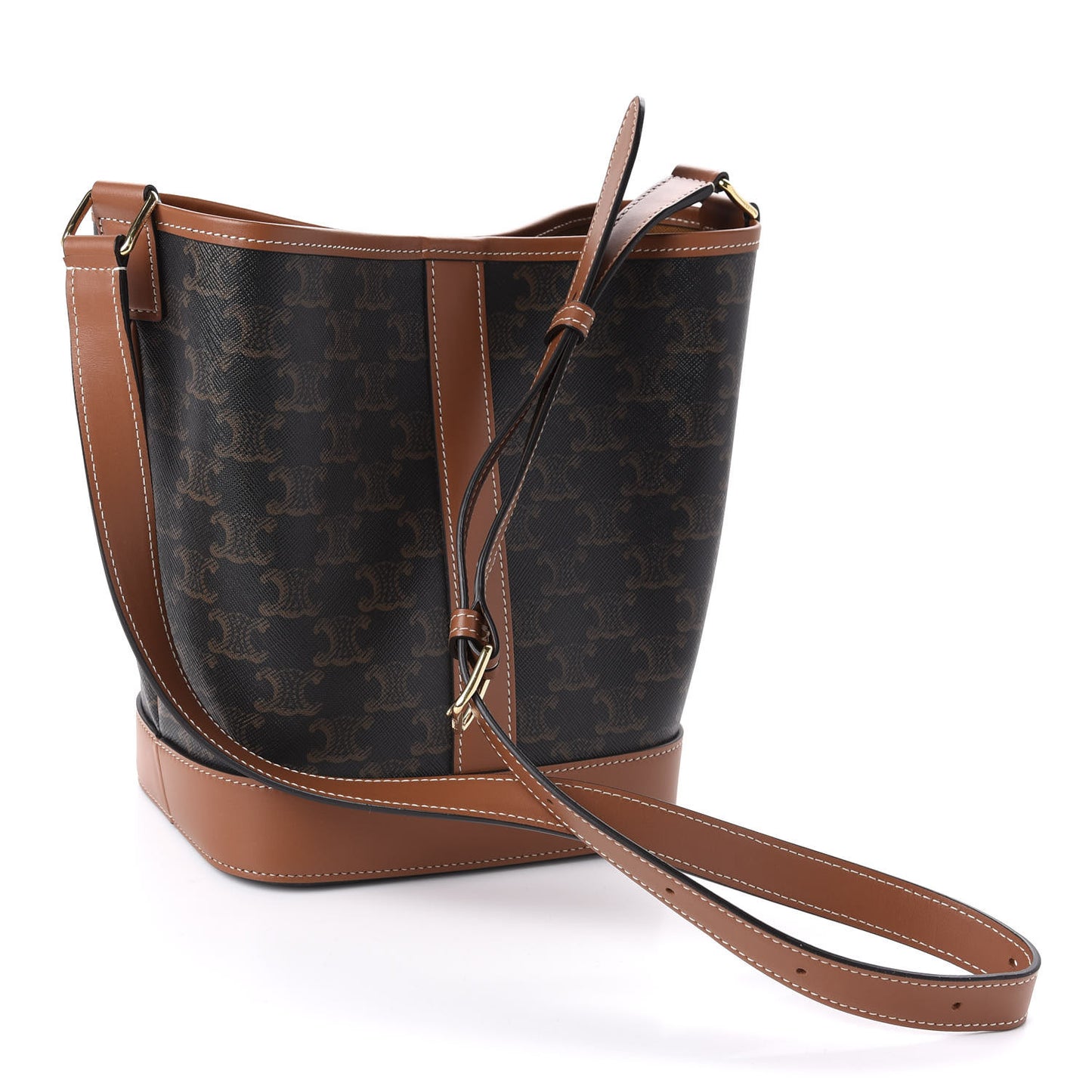 Triomphe Canvas Calfskin Small Bucket Bag Tan