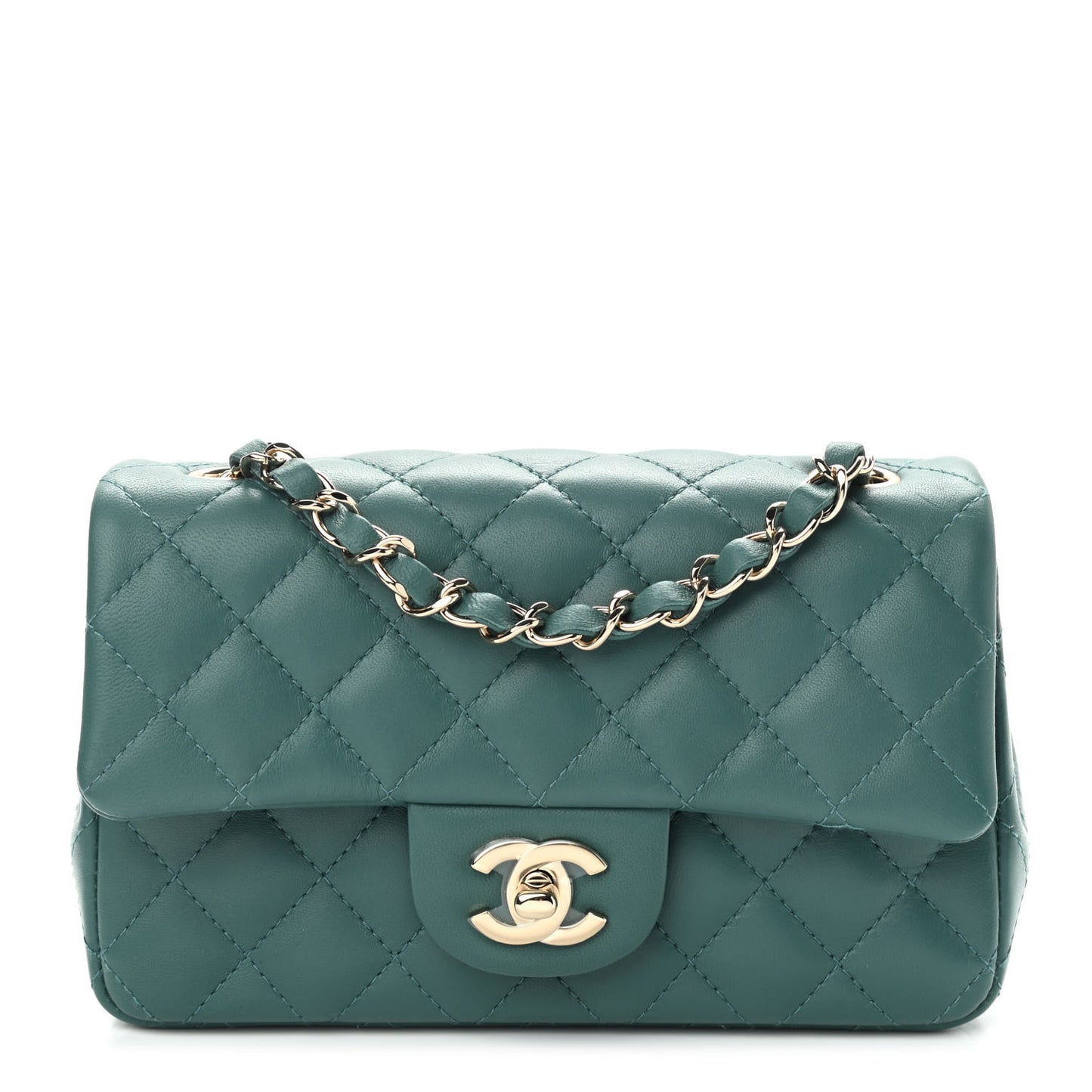 Lambskin Quilted Mini Rectangular Flap Dark Green