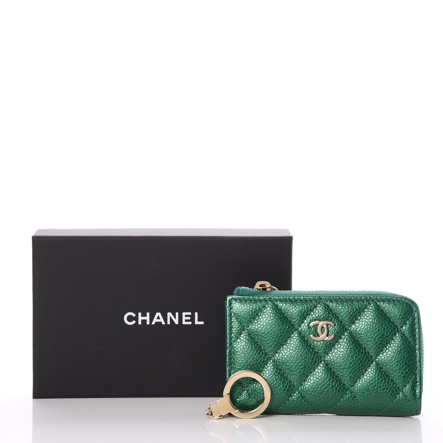 Metallic Caviar Quilted Key Holder Case Green