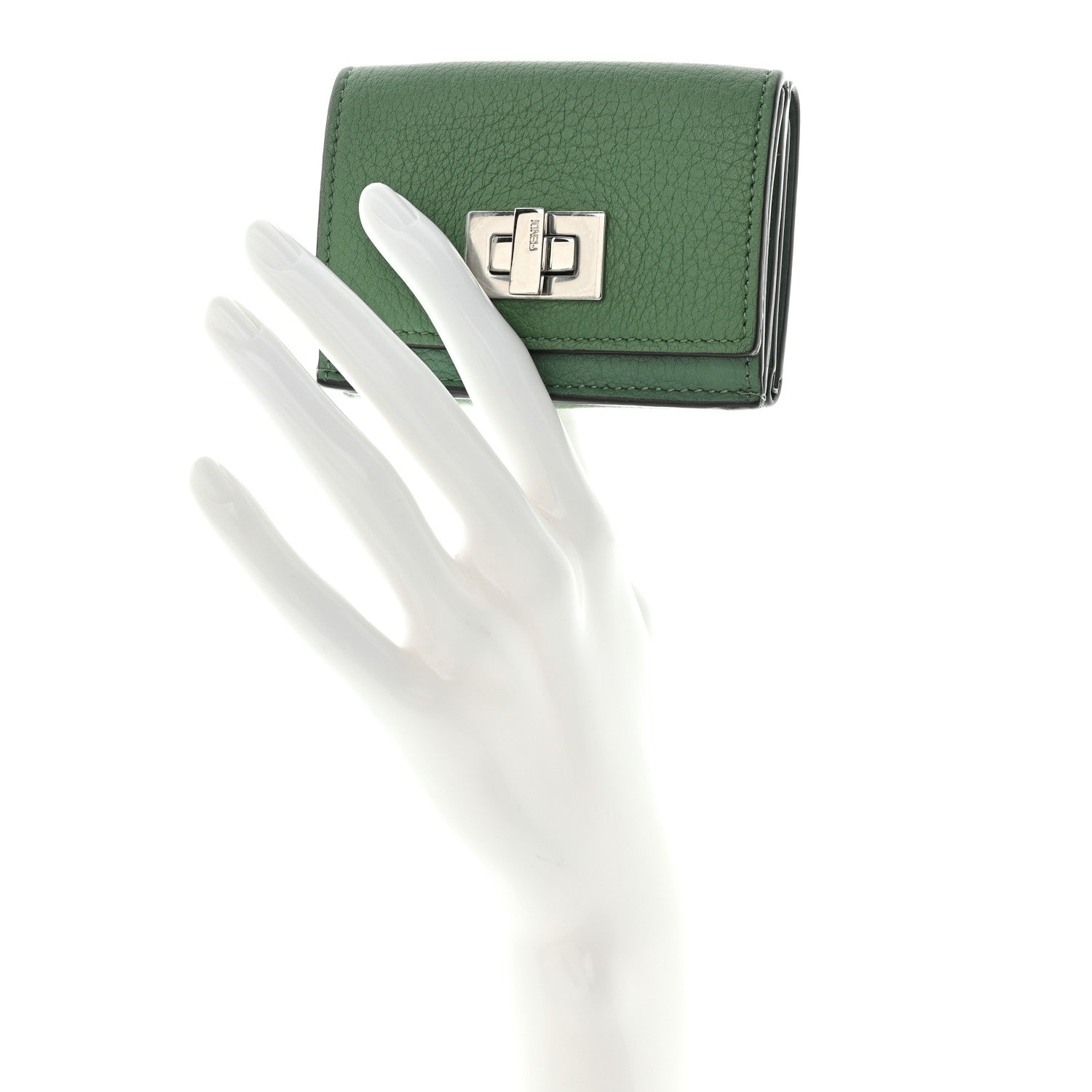 Fendi Cuoio Romano Vitello Grace Micro Peekaboo Tri-Fold Wallet Green 2 of 9