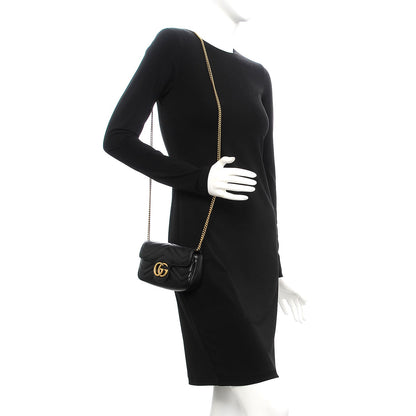 Gucci Calfskin Matelasse Super Mini GG Marmont Shoulder Bag Black 2 of 9