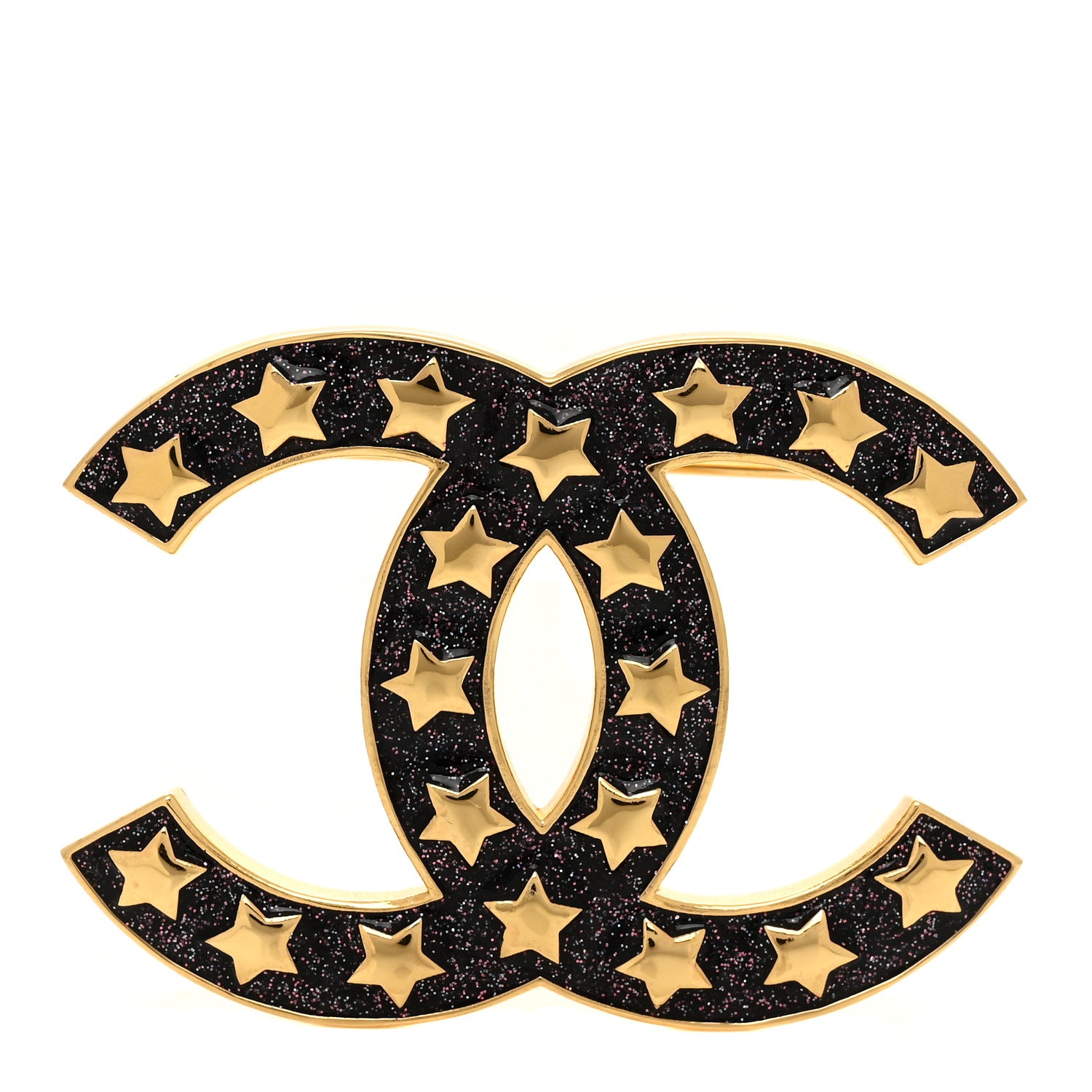 Chanel Metal Resin CC Star Brooch Gold Black 1 of 4