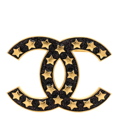 Chanel Metal Resin CC Star Brooch Gold Black 1 of 4