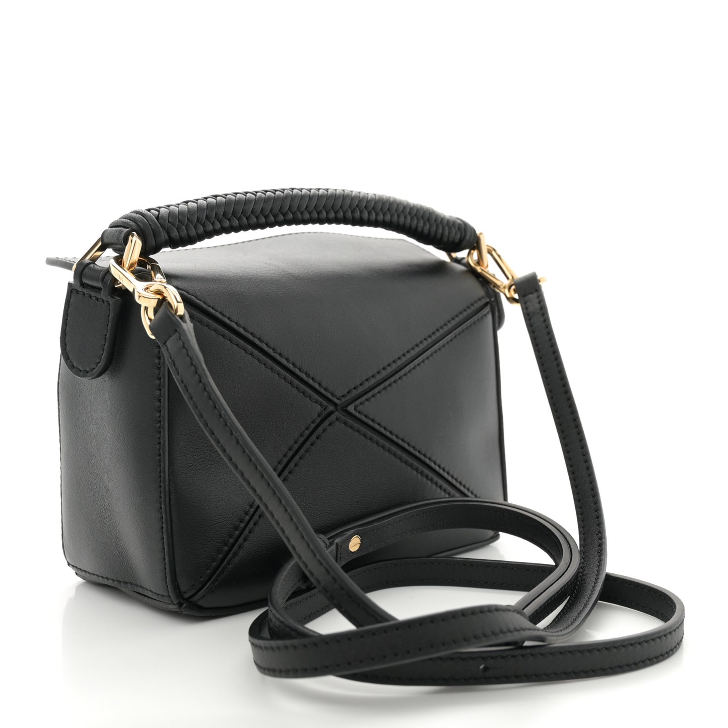 Calfskin Mini Woven Puzzle Bag Black