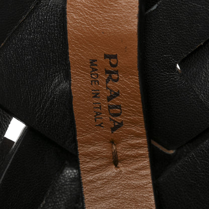 Prada Vitello Intreccio Tress Bucket Bag Cognac Black 7 of 14