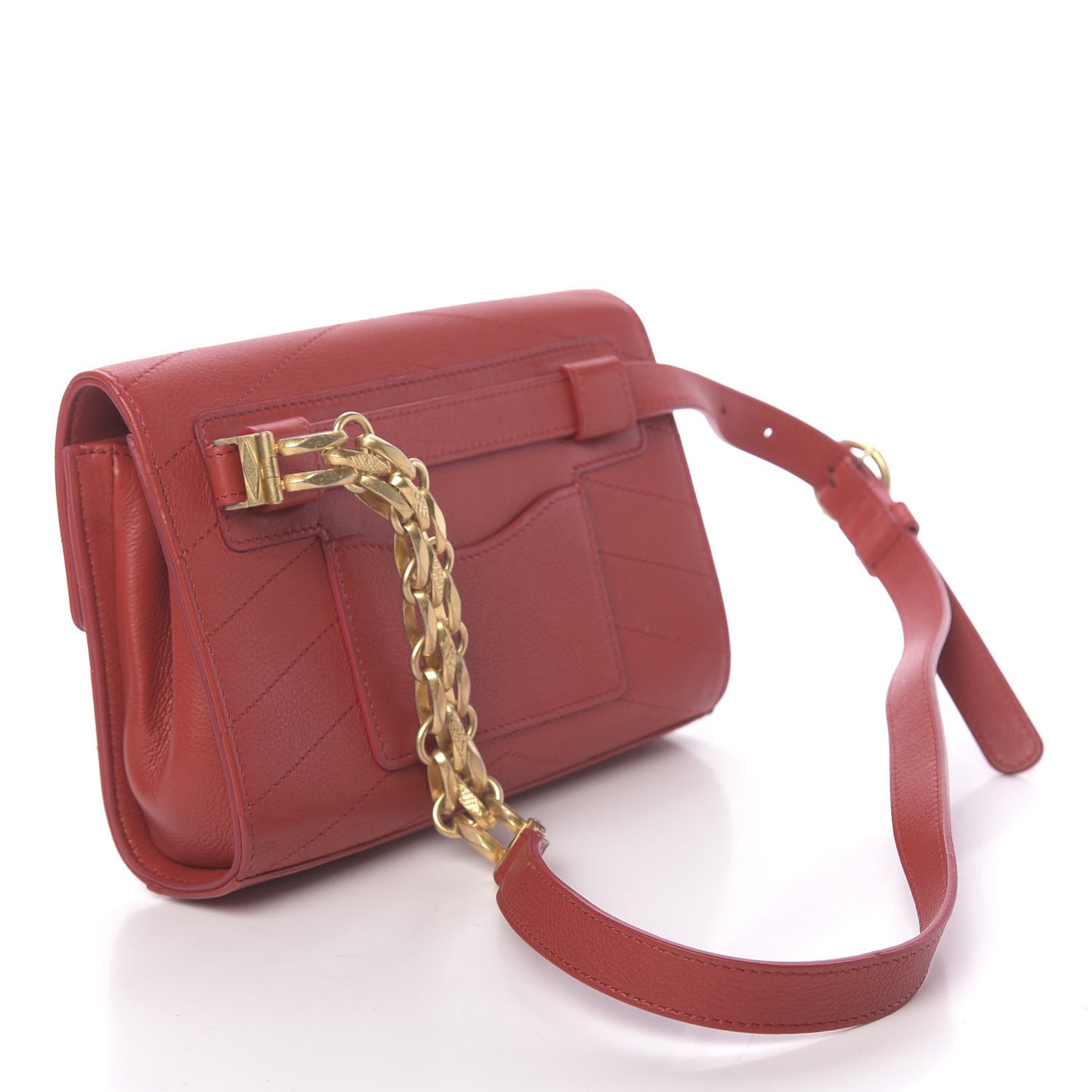Calfskin Chevron Stitched Coco Waist Bag Red