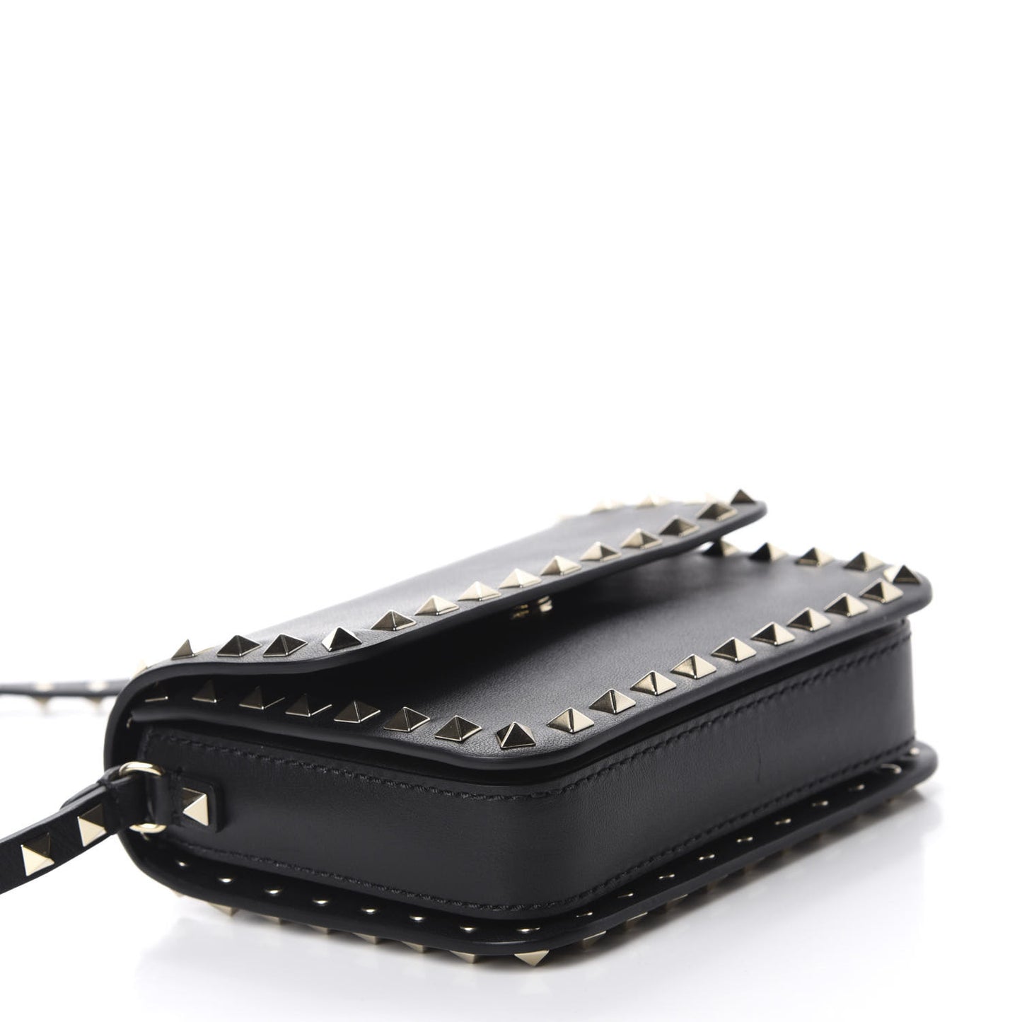 Vitello Rockstud Flap Crossbody Bag Black
