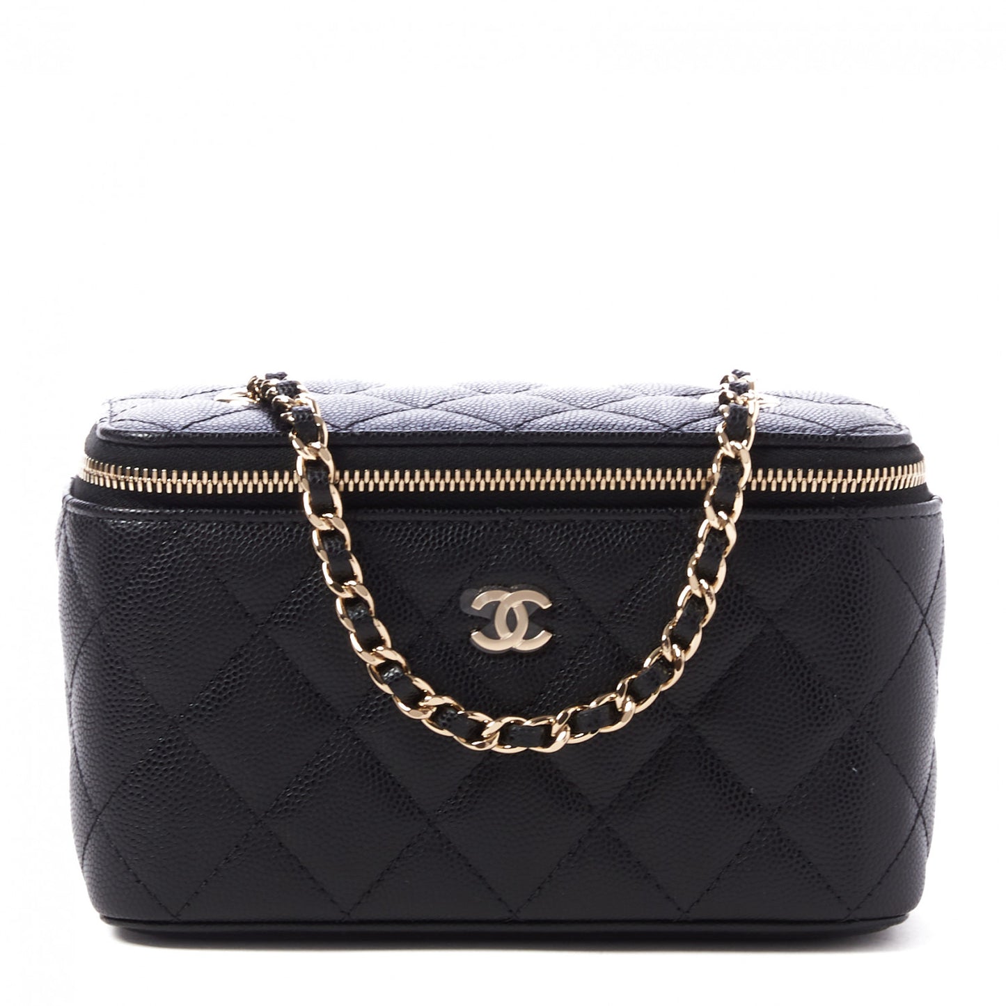 Caviar Quilted Small Vanity Case With Chain Black