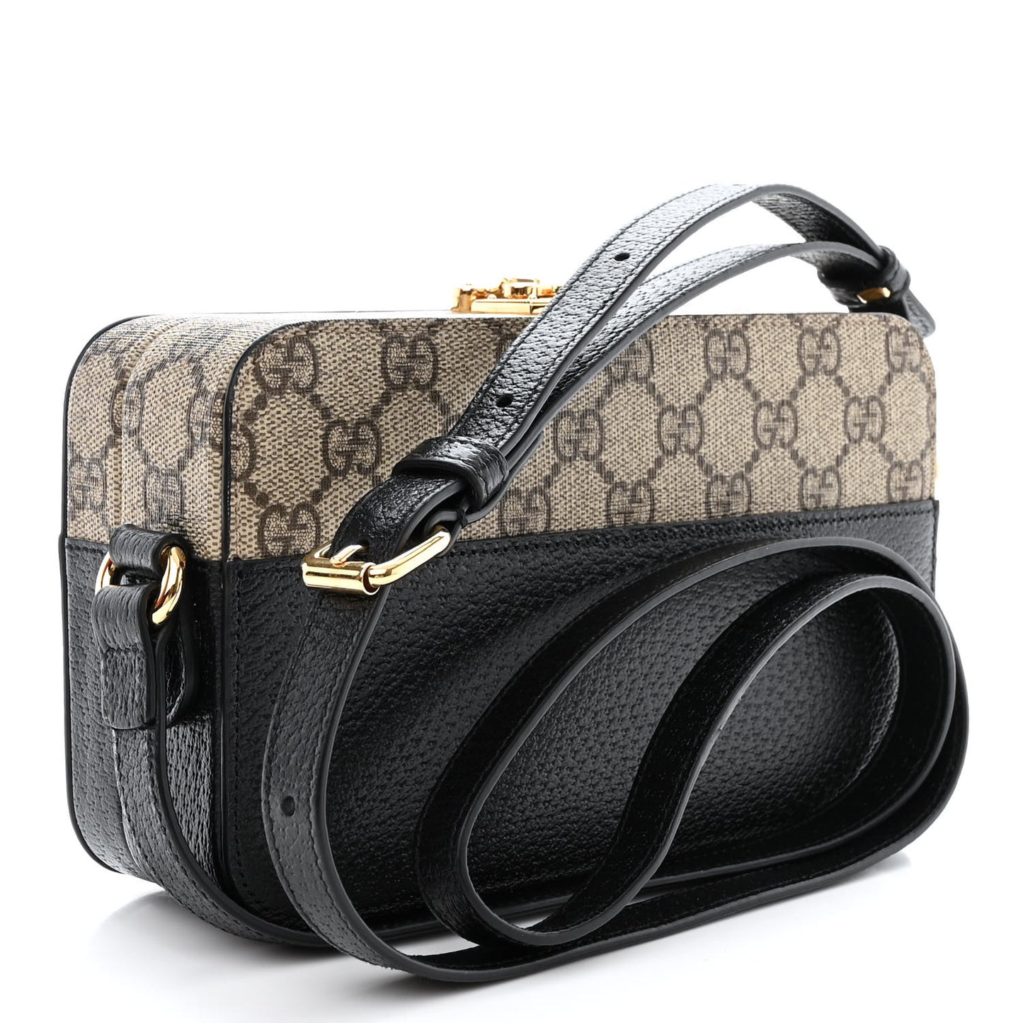 GG Supreme Monogram Textured Dollar Calfskin Mini New Basket Shoulder Bag Beige Ebony Black