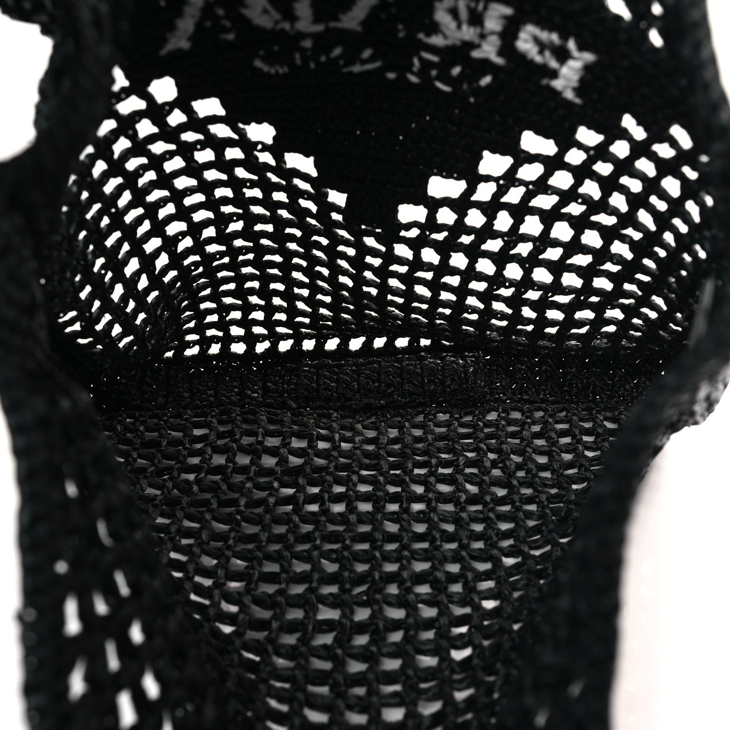 Prada Yarn Raffia Effect Crochet Logo Embroidered Tote Bag Black 5 of 8