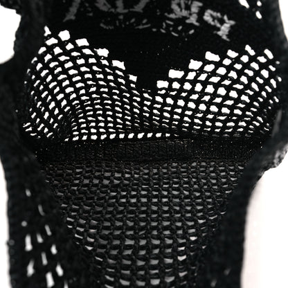 Prada Yarn Raffia Effect Crochet Logo Embroidered Tote Bag Black 5 of 8