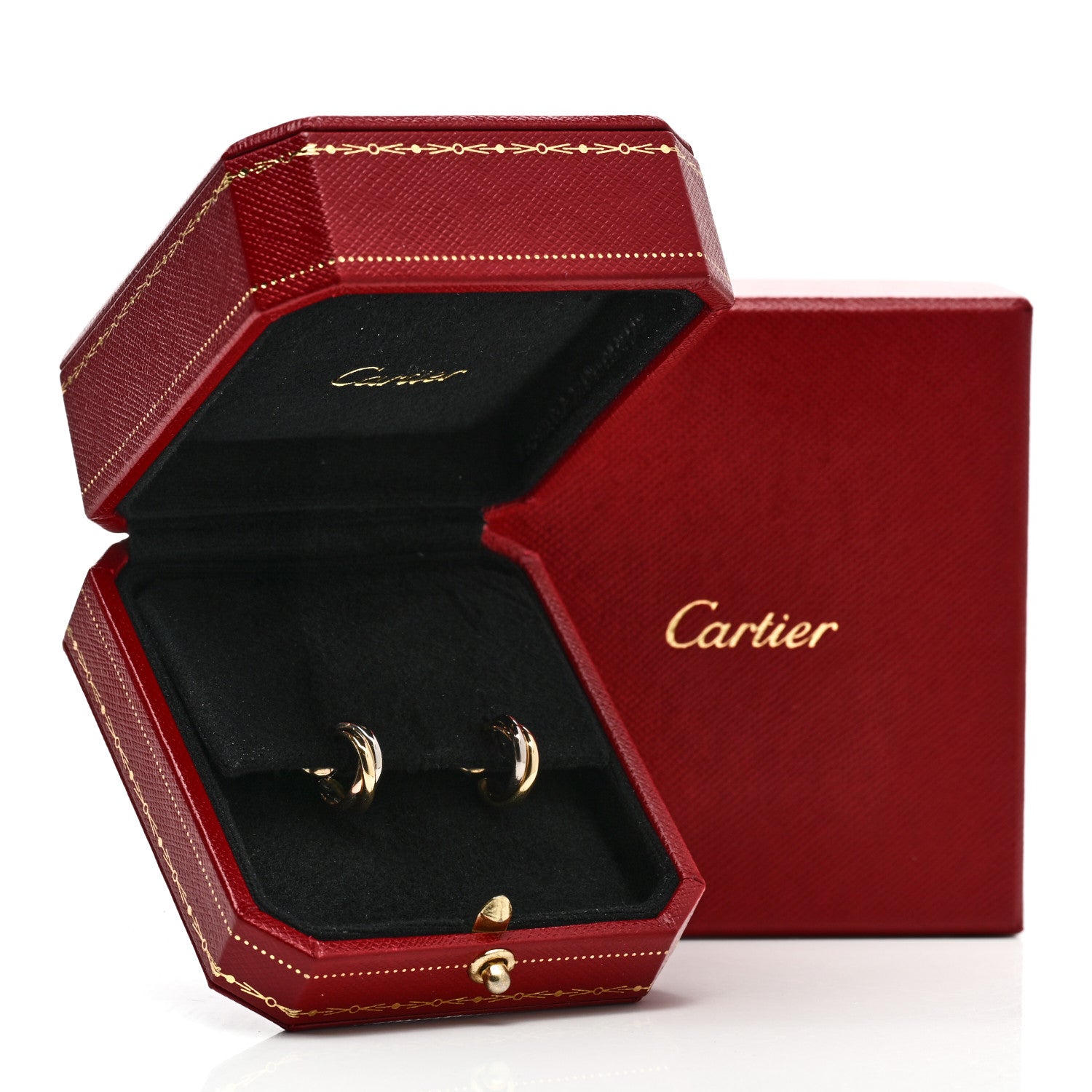 Cartier 18K Pink Yellow White Gold Small Trinity Hoop Earrings 5 of 5