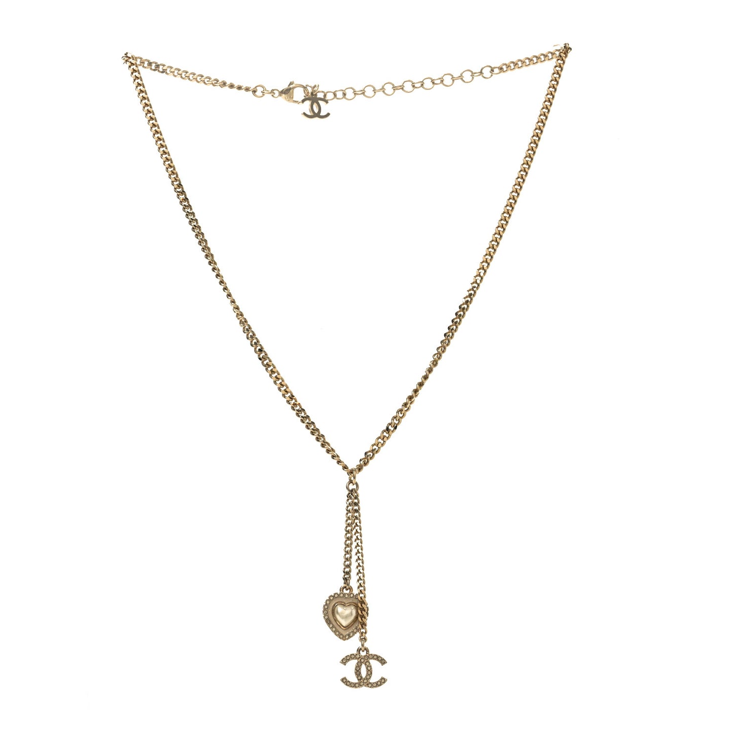 Pearl Crystal CC Heart Necklace Gold Pearly White