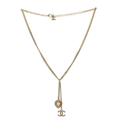 Chanel Pearl Crystal CC Heart Necklace Gold Pearly White 3 of 5