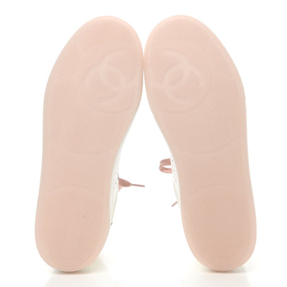 Chanel Grained Calfskin Fabric Womens Logo Sneakers 41 White Light Pink 5 of 9