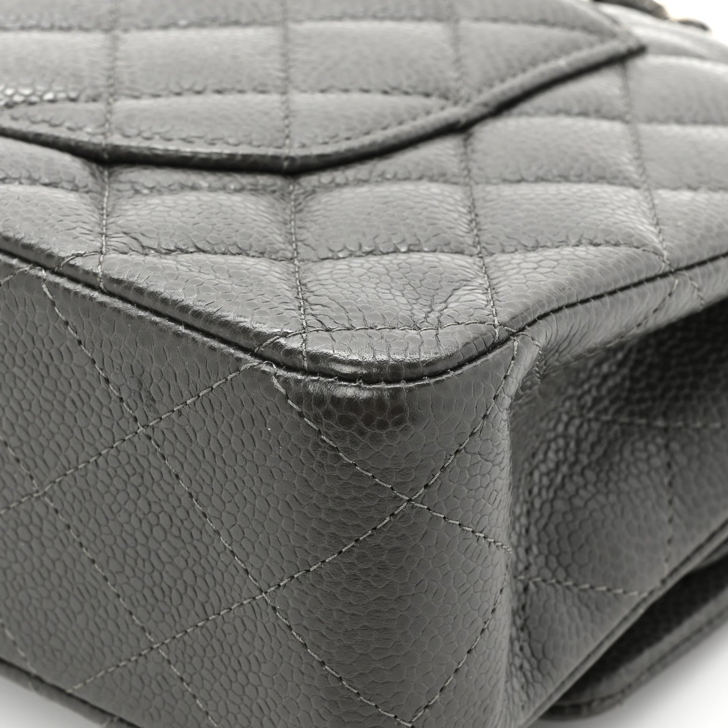 Caviar Quilted Medium Double Flap Dark Grey